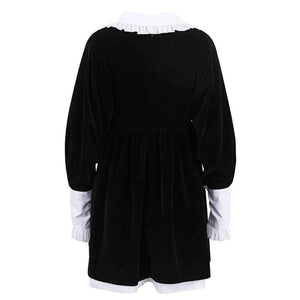 VILZSTUDIOS Chic velvet collar mini dress with puff sleeves