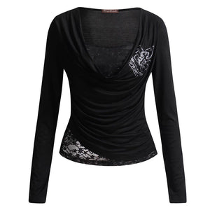 VILZSTUDIOS Stylish Y2K lace top with draped design