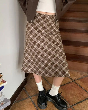 VILZSTUDIOS Plaid A-line midi skirt for trendy fashion