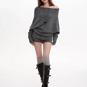 VILZSTUDIOS Fashionable off-shoulder loose sweater for casual wear