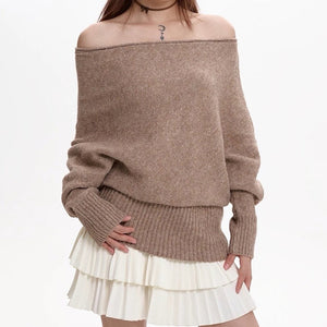 VILZSTUDIOS Fashionable off-shoulder loose sweater for casual wear