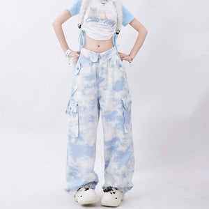 VILZSTUDIOS Oversized cargo pants with tie dye pattern