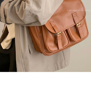 VILZSTUDIOS cognac faux leather satchel bag with gold-tone hardware