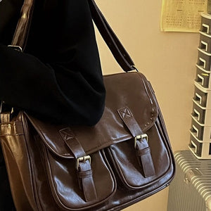 VILZSTUDIOS cognac faux leather satchel bag with gold-tone hardware