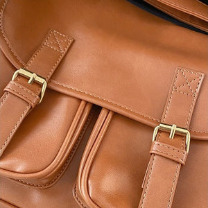 VILZSTUDIOS cognac faux leather satchel bag with gold-tone hardware