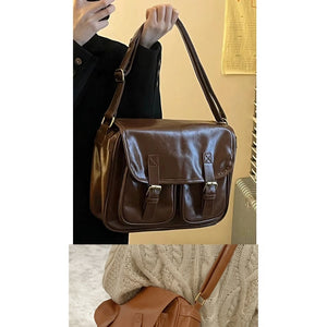 VILZSTUDIOS cognac faux leather satchel bag with gold-tone hardware