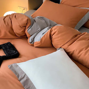 VILZSTUDIOS two-tone bedding set with wide contrasting borders and matching flat sheet