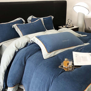 VILZSTUDIOS two-tone velvet bedding set with wide contrast borders and tonal embroidery
