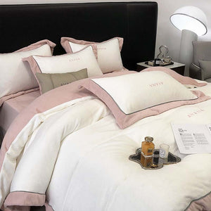 VILZSTUDIOS two-tone velvet bedding set with wide contrast borders and tonal embroidery