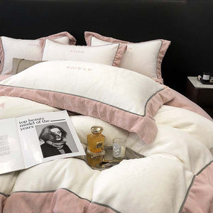 VILZSTUDIOS two-tone velvet bedding set with wide contrast borders and tonal embroidery