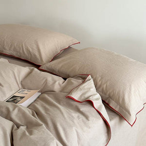 VILZSTUDIOS beige, white, cream or lavender contrast-trim cotton duvet cover set with flanged pillowcases