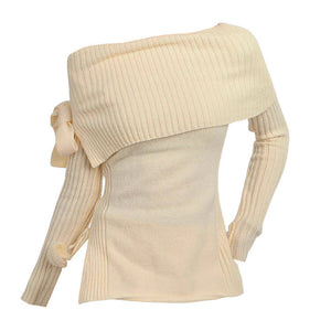 VILZSTUDIOS coquette off-shoulder ribbed sweater