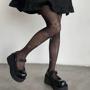 VILZSTUDIOS Rhinestone star patterned sheer tights