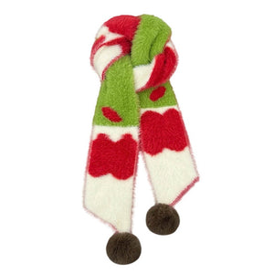 VILZSTUDIOS Cozy apple design knit scarf with pom-poms