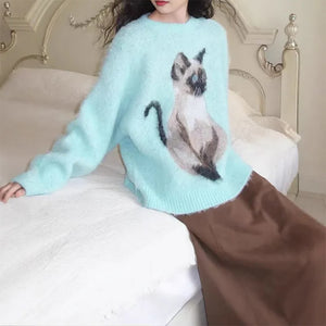 VILZSTUDIOS Cozy oversized jumper with cat graphic