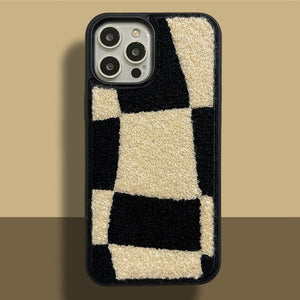 VILZSTUDIOS Checkered teddy faux fur iPhone case