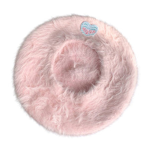 VILZSTUDIOS Fluffy beret with heart patch from VILZSTUDIOS