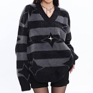 VILZSTUDIOS Cozy striped knit sweater with star accents