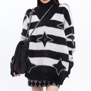 VILZSTUDIOS Cozy striped knit sweater with star accents