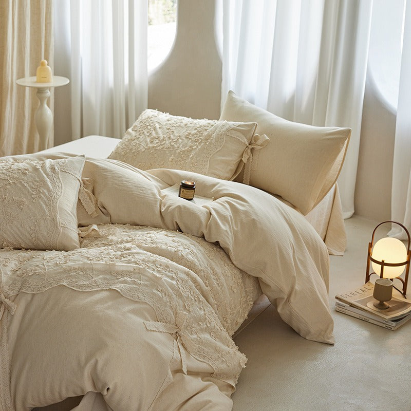 Cream Floral Lace Bedding Set