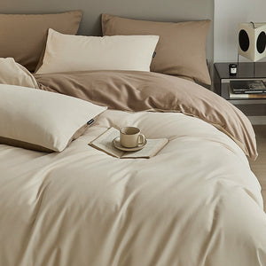 VILZSTUDIOS cream and taupe reversible color block duvet cover set