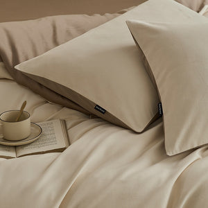 VILZSTUDIOS cream and taupe reversible color block duvet cover set