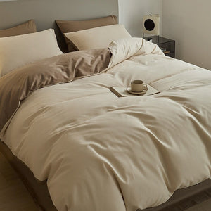 VILZSTUDIOS cream and taupe reversible color block duvet cover set