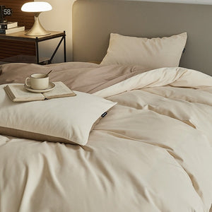 VILZSTUDIOS cream and taupe reversible color block duvet cover set