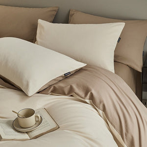 VILZSTUDIOS cream and taupe reversible color block duvet cover set