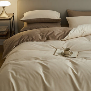 VILZSTUDIOS cream and taupe reversible color block duvet cover set