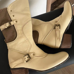 VILZSTUDIOS Cream cowboy boots with adjustable straps