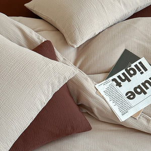 VILZSTUDIOS oatmeal and burgundy brown crinkled cotton bedding set