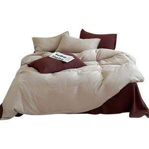 VILZSTUDIOS oatmeal and burgundy brown crinkled cotton bedding set