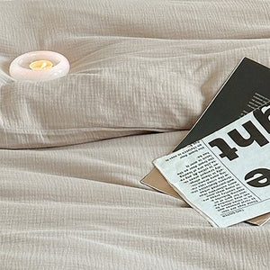 VILZSTUDIOS oatmeal and burgundy brown crinkled cotton bedding set