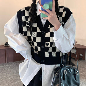 VILZSTUDIOS Trendy cropped checkerboard vest suitable for streetwear