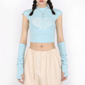 VILZSTUDIOS Cropped pastel tee with arm warmers
