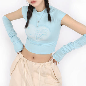 VILZSTUDIOS Cropped pastel tee with arm warmers