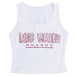VILZSTUDIOS Cropped ribbed tank top with rhinestone lettering