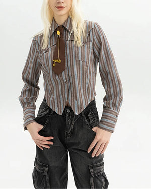 VILZSTUDIOS Cropped striped shirt with detachable tie and wide cuffs