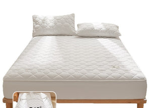 VILZSTUDIOS neutral cotton fitted sheet with diamond quilting and small floral motifs
