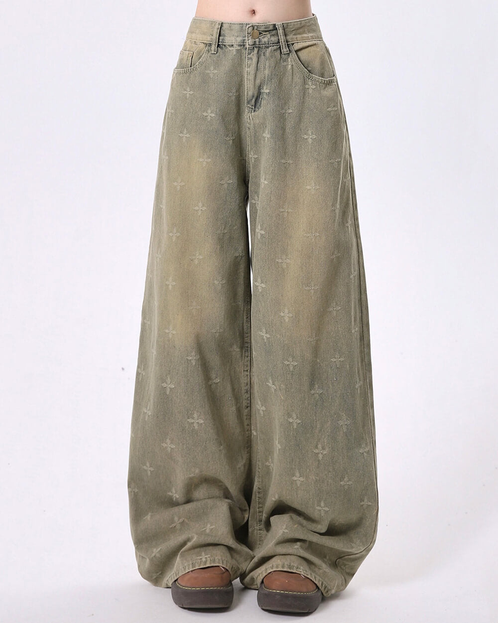 VILZSTUDIOS Baggy denim jeans with cross print design