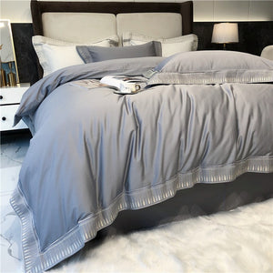 VILZSTUDIOS ivory and grey duvet cover set with gold and beige droplet embroidered borders