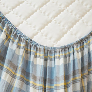VILZSTUDIOS dusty blue check and stripe quilted fitted sheet with piped edging
