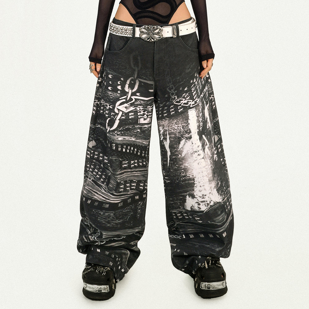 VILZSTUDIOS Wide trousers with chain print design