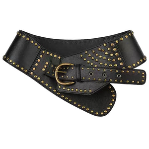VILZSTUDIOS Wide faux leather belt with brass stud accents