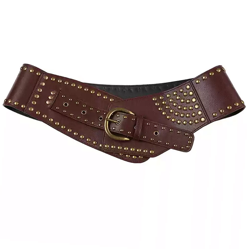 VILZSTUDIOS Wide faux leather belt with brass stud accents