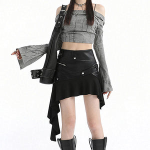 VILZSTUDIOS Asymmetric vegan leather skirt for streetwear fashion