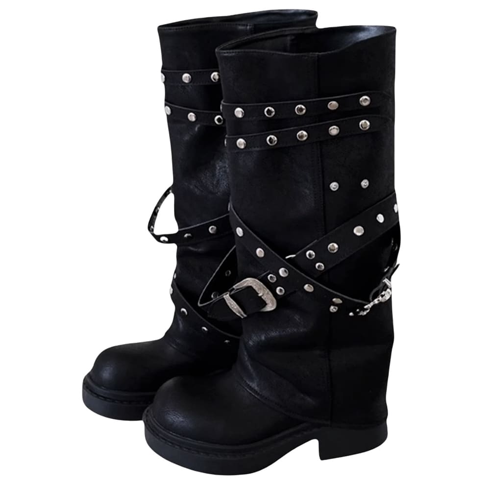 VILZSTUDIOS Edgy combat boots with buckle design and chunky sole