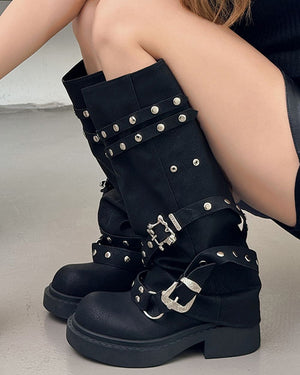 VILZSTUDIOS Edgy combat boots with buckle design and chunky sole