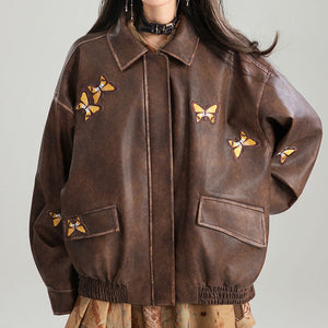 VILZSTUDIOS Vegan leather jacket with butterfly patches